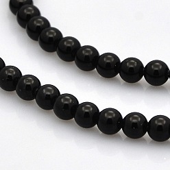 Black Onyx Круглые бусины из натурального черного оникса, окрашенная и подогревом, 4 мм, отверстие : 1 мм, около 90~93 шт / нитка, 15 дюйм