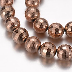 Rosé vergoldet Nicht-magnetischen Hämatit Perlen Stränge, facettiert, Runde, rosé vergoldet, 12 mm, Bohrung: 1 mm, ca. 33 Stk. / Strang, 15.1 Zoll