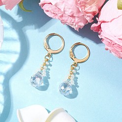 Белый Серьги из стеклянных бусин с застежкой-молнией, с 304 фурнитурой для сережек из нержавеющей стали и стеклянной каплевидной подвеской, золотые, белые, 33~34x8 мм