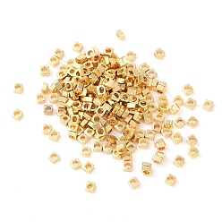 Настоящее золото 18K Spacer бисер латунные, квадратный, реальный 18 k позолоченный, 2x2x1 мм, отверстие : 1.2 мм