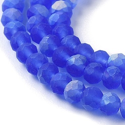 Royal Blue Imitation Jade Glass Beads Strands, Half AB Color Plated, Faceted, Frosted, Rondelle, Royal Blue, 3x2mm, Hole: 0.7mm, about 155pcs/strand, 15.75''(40cm)