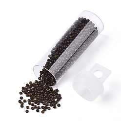Coconut Brown Czech Glass Beads, Round Glass Seed Beads, Baking Paint Style, Coconut Brown, 11/0, 2x1.2mm, Hole: 0.7mm, about 10g/bottle