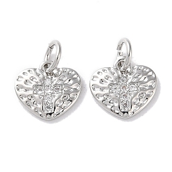 Платина Покрытие стойки латунь микропаве прозрачные подвески из кубического циркония, долговечный, без свинца и без кадмия, сердце, платина, 9.5x10x1 мм, отверстие : 3.4 мм