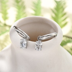 Нержавеющая Сталь Цвет 304 серьги-кольца из нержавеющей стали с микропаве из циркония, овальные, цвет нержавеющей стали, 20 мм, штифты : 0.8 мм