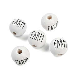 Белый Спрей окрашены деревянные европейские бусины, бусины с большим отверстием, раунд с фермой слов, белые, 15.5~16 мм, отверстие : 4 мм