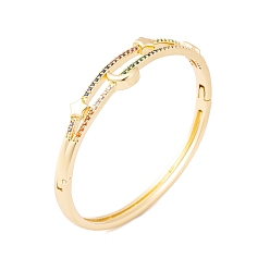 Moon Brass Pave Colorful Cubic Zirconia Hinged Bangles for Women, Golden, Moon, Inner Diameter: 2~2-3/8 inch(5.1~5.9cm), 4.5~11mm