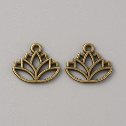 Античная Бронза Подвески из сплава , очарование лотоса, античная бронза, 14x16x1.4 мм, отверстие : 1.5 мм