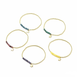 (52) Непрозрачная лаванда Натуральный малайзийский нефрит (окрашенный) круглый эластичный браслет из бисера с 304 подвесками в виде звезд из нержавеющей стали, украшения из драгоценных камней для женщин, разноцветные, внутренний диаметр: 2-1/4 дюйм (5.7 см)