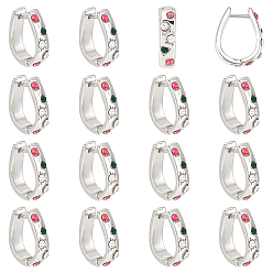 Платина 6 Парные овальные серьги-кольца из цинкового сплава со стразами, платина, 17.5x13x4.5 мм