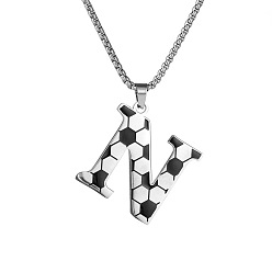 Letter N 201 Кулон-подвеска из нержавеющей стали с инициалом футбольного мяча для мужчин и женщин, цвет нержавеющей стали, белого и черного, Письмо N, 23.62 дюйм (60 см), Кулон : 30x25 мм