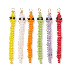 (52) Непрозрачная лаванда Стеклянные бусины большие подвески, очарование змеи, с медной проволокой, золотой свет, разноцветные, 49.5~50x6x2 мм, отверстие : 1.5~1.6 мм