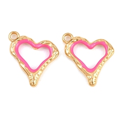 Rosa Oscura 304 colgantes de esmalte de acero inoxidable, encantos del corazón, revestimiento de iones (ip), dorado, de color rosa oscuro, 18x18.5x3 mm, agujero: 2.5 mm