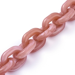 Salmon Transparent Acrylic Handmade Cable Chain, Oval, Salmon, 19x14.5x4mm, about 39.37 inch(1m)/strand