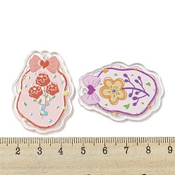Mixed Color Transparent Acrylic Pendants, Flower with Bowknot, Mixed Color, 40x29x2mm, Hole: 2mm