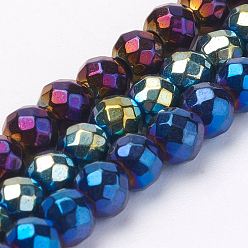 (52) Непрозрачная лаванда Электролитические магнитные синтетические гематитовые нити, круглые, класс А, граненые, разноцветные, 4 мм, отверстие : 1 мм, около 108 шт / нитка, 15.55 дюйм