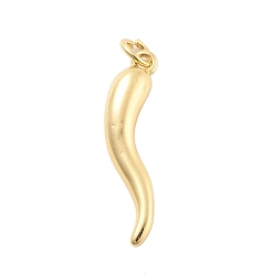 Настоящее золото 18K Латунные подвески, без кадмия, без никеля и без свинца, рог изобилия / итальянский рог корничелло амулеты, с целью перехода в кольце, реальный 18 k позолоченный, 25.5x6x4.5 мм, отверстие : 3 мм