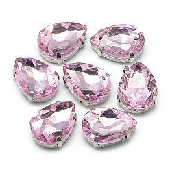Бледно-Розовый Шить на горный хрусталь, многожильных ссылки, стекло горный хрусталь, с 201 зубцами из нержавеющей стали, аксессуары для одежды, граненые, слеза, розовый жемчуг, 18x13x6.5 мм, отверстие : 0.8~1 мм