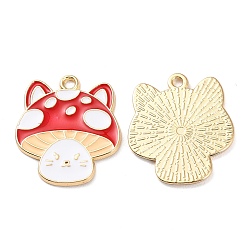 Red Rack Plating Alloy Enamel Pendants, Cadmium Free & Lead Free & Nickel Free, Golden, Mushroom Charm, Red, 25x22x1mm, Hole: 1.8mm
