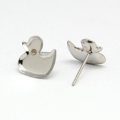 Stainless Steel Color Tarnish Resistant 304 Stainless Steel Stud Earring Findings, Earring Posts, Duck, 10x10x1mm, Pin: 0.6mm