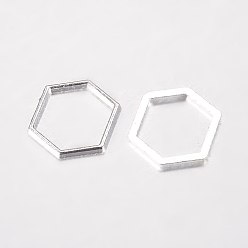 Серебро Соединительные колечки из сплава, шестиугольник, серебряный цвет гальваническим, 12x14x1 мм