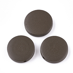 Кокосово-Коричневый Расписные бусы из натурального дерева, плоско-круглые, кокосового коричневый, 19~20x4~5 мм, отверстие : 2 мм