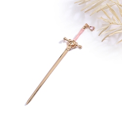 Light Gold Bâtons à cheveux en alliage de style costume ancien pour femmes, baguettes en épingle à cheveux en forme d'épée en verre, or et de lumière, 205x45mm