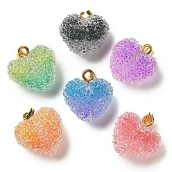 (52) Непрозрачная лаванда Подвески из прозрачной смолы с точками из стразов, подвески в форме сердца с латунной фурнитурой, реальный 18 k позолоченный, без кадмия и без свинца, долговечный, разноцветные, 21x20x11 мм, отверстие : 4.5x3 мм