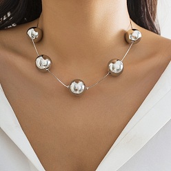 Platinum CCB Beaded Necklaces, with Brass Chain, Jewely for Women, Round, Platinum, 16.81 inch(42.7cm)