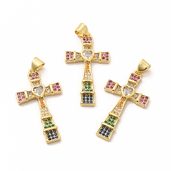 Настоящее золото 18K Стойка металлическая латунная микропрофилированная кубическая циркония подвески, долговечный, без свинца и без кадмия, крест очарование, реальный 18 k позолоченный, 30.5x16.5x3 мм, отверстие : 3x5 мм