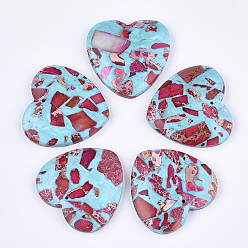 Deep Pink Assembled Synthetic Imperial Jasper and Turquoise Pendants, Dyed, Heart, Deep Pink, 38.5~39.5x40~40.5x7~7.5mm, Hole: 1.4mm