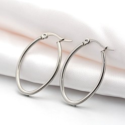 Stainless Steel Color 201 Stainless Steel Hoop Earrings, with 304 Stainless Steel Pin, Hypoallergenic Earrings, Oval, Stainless Steel Color, 33~36.5x22~24x2mm, 12 Gauge, Pin: 1x0.6mm