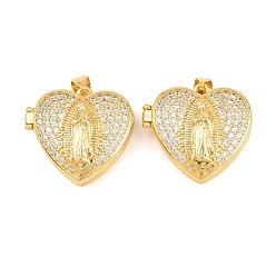 Настоящее золото 18K Религиозные латунные медальоны-подвески, без кадмия и без свинца, реальный 18 k позолоченный, стойки покрытие, долговечный, сердце с подвесками Девы Марии, реальный 18 k позолоченный, 22x24x10.5 мм, отверстие : 3x5 мм