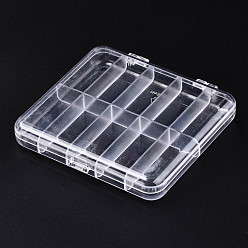 Clear Polystyrene Bead Storage Containers, 10 Compartments Organizer Boxes, with Hinged Lid, Rectangle, Clear, 10.8x9.8x1.75cm, compartment: 4.7x2cm