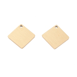 Настоящее золото 24K Ионное покрытие (ip) 304 подвески из нержавеющей стали, пустая бирка с матовой отделкой, лазерная резка, двухсторонний эффект тягового станка, ромб, реальный 24 k позолоченный, 12x12x1 мм, отверстие : 1 мм