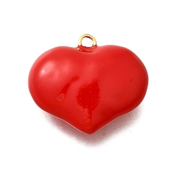 Красный Латунь эмаль подвески, шарма сердца, золотые, красные, 26.5x30.5x13 мм, отверстие : 2.5x2 мм