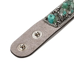 Aventurine Verte Bracelet à cordon pression en faux suède, bracelet en perles d'aventurine verte naturelle et de coquillages pour hommes femmes, 8-5/8 pouce (22 cm)