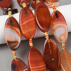 Оранжево-Красный Натуральные полосатые агатовые бусы, окрашенная и подогревом, лошадиный глаз , оранжево-красный, 47~48.5x22~23x6.5~9 мм, отверстие : 1.8~2 мм, около 7 шт / нитка, 15.28~15.67'' (38.8~39.8 см)