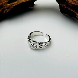 Argent Antique Anneaux ouverts de manchette en alliage, rose, argent antique, diamètre intérieur: 15~20 mm