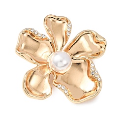 Золотой Значки в форме цветка из сплава со стразами для рюкзака или одежды, с имитацией жемчуга, золотые, 47x49 мм