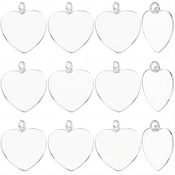 Plata de Ley 925 Chapada 12piezas de dijes de corazón de latón, con anillo de salto, 925 chapado en plata de ley, 20 mm