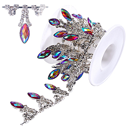 Silver Glass Rhinestone Cup Chains, Tassel Chains, with Horse Eye Iron Resin Rhinestone, for Wedding Dress Decoration, with Plastic Spools, Silver, 30mm, 1yard