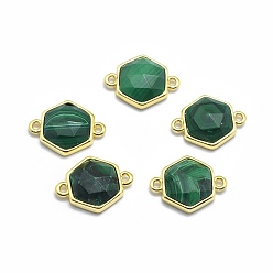 Malachite Natural Malachite Links connectors, with Golden Tone Brass Findings, Hexagon, Faceted, 12x16x5mm, Hole: 1.2mm