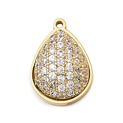 Teardrop 304 подвески из микро-паве из нержавеющей стали с фианитами, без кадмия, без никеля и без свинца, золотые, слеза, 12x9x4 мм, отверстие : 1 мм