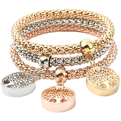 (52) Непрозрачная лаванда 3шт. 3 цвета браслеты с подвесками из цинкового сплава, железные эластичные браслеты для женщин, плоские круглые с деревом, разноцветные, внутренний диаметр: 2 дюйм (5 см)