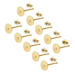 Golden 304 Stainless Steel Stud Earring Findings, with Ear Nuts, Flat Round, Golden, 74x72x17mm
