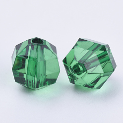 Dark Green Transparent Acrylic Beads, Faceted, Round, Dark Green, 10x10mm, Hole: 1.8mm, about 940pcs/500g