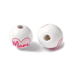 Сердце Тема дня матери печатные деревянные европейские бусины, бусины с большим отверстием, круглые, Мама, сердце, 16.5x14.5 мм, отверстие : 4 мм