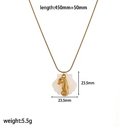 Sea Horse Летний пляж 304 подвески из нержавеющей стали и резных натуральных ракушек для женщин, золотые, белые, морской конек, 17.72 дюйм (45 см)