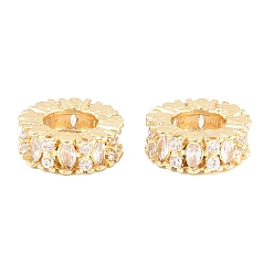 Настоящее золото 18K Латунь микропаве прозрачный кубический цирконий европейский бисер, колесо рондель, бусина с большим отверстием, долговечный, стойки покрытие, без свинца и без кадмия, реальный 18 k позолоченный, 10x4 мм, отверстие : 5 мм