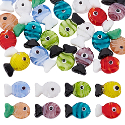 (52) Непрозрачная лаванда 24 шт 8 цвета бусины лэмпворк ручной работы, рыба с рисунком сглаза, разноцветные, 20x12 мм, отверстие : 2 мм, 3 шт / цвет